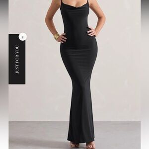 Black long backless lace dress